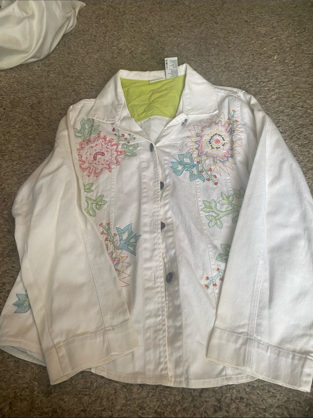 White Stag White Denim Jacket with Multicolor Floral Embroidery